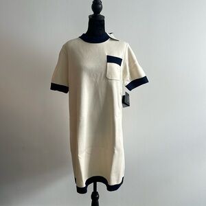 Tuckernuck Cream and Navy short Sleeve relaxed fit dress.